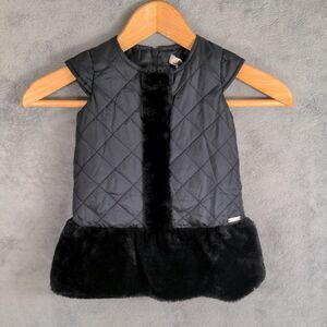 NWT Junior Gaultier Faux Fur Trim Dress Size 2A Black Quilted Shift A-Line